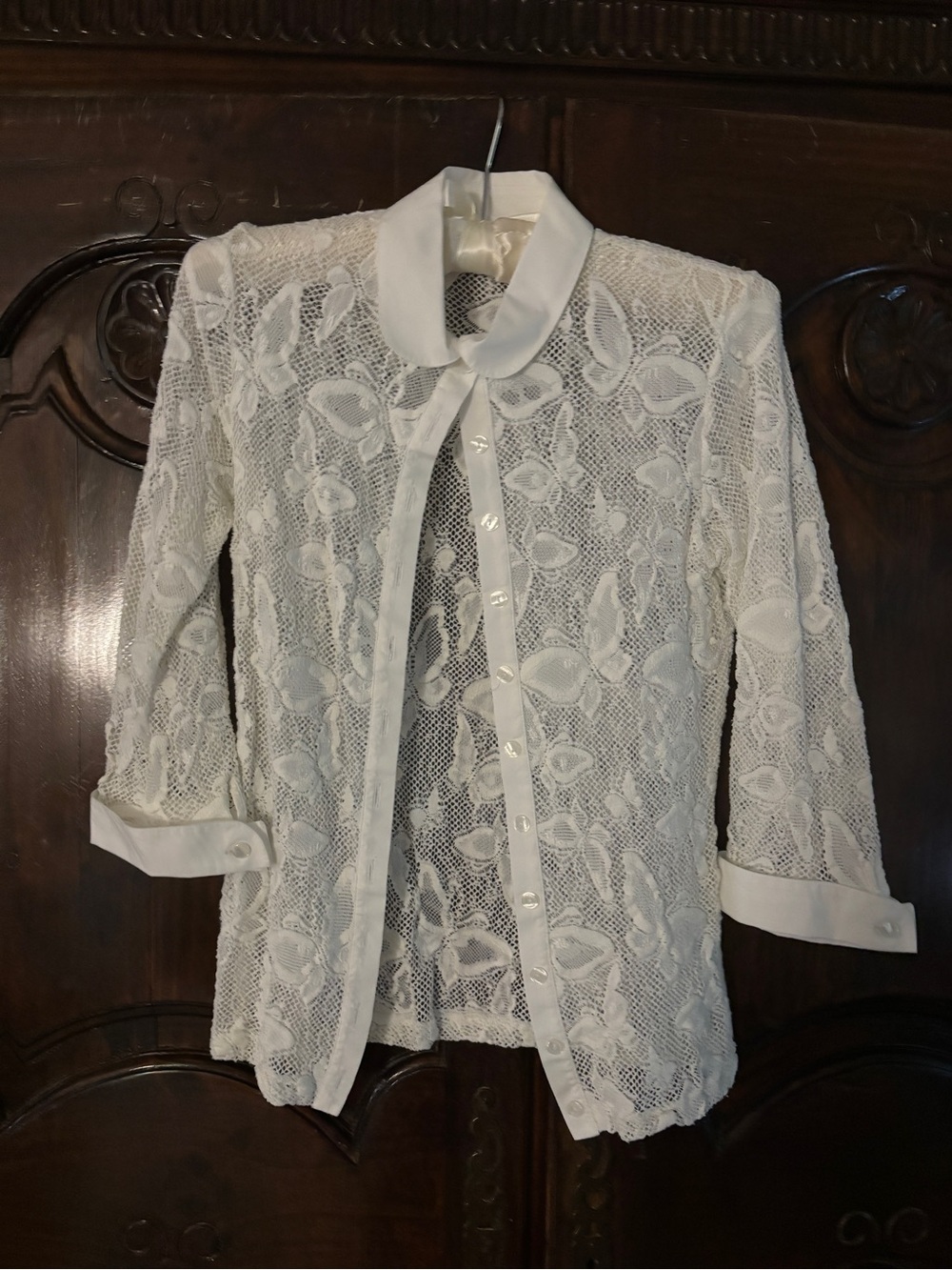 White Lace Button-Front Blouse